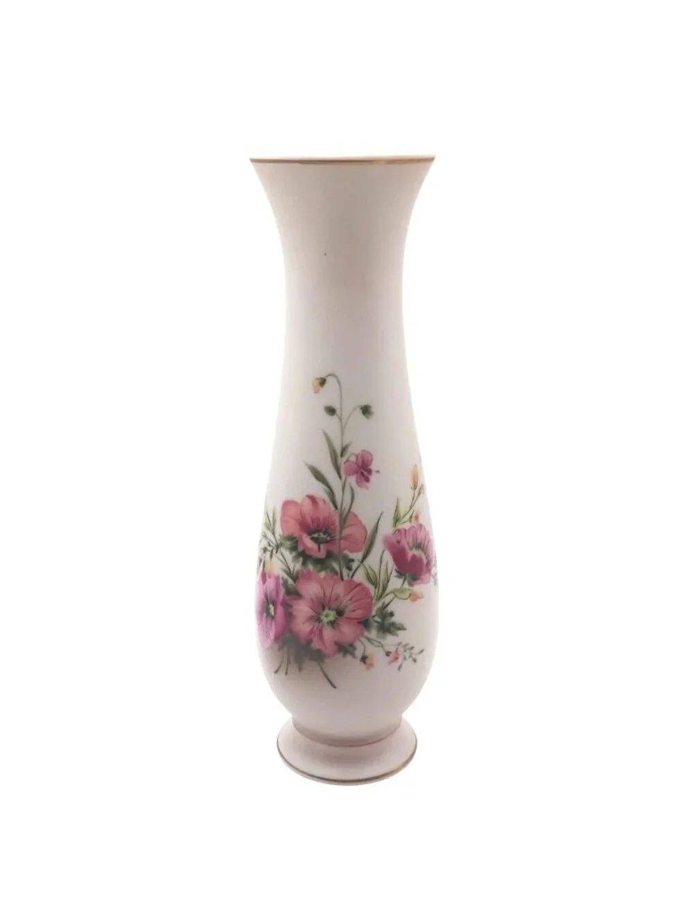 Porcelain Bud Vase Hibiscus Floral Matte Japan1988 Crown COR Cottagecore Vintage